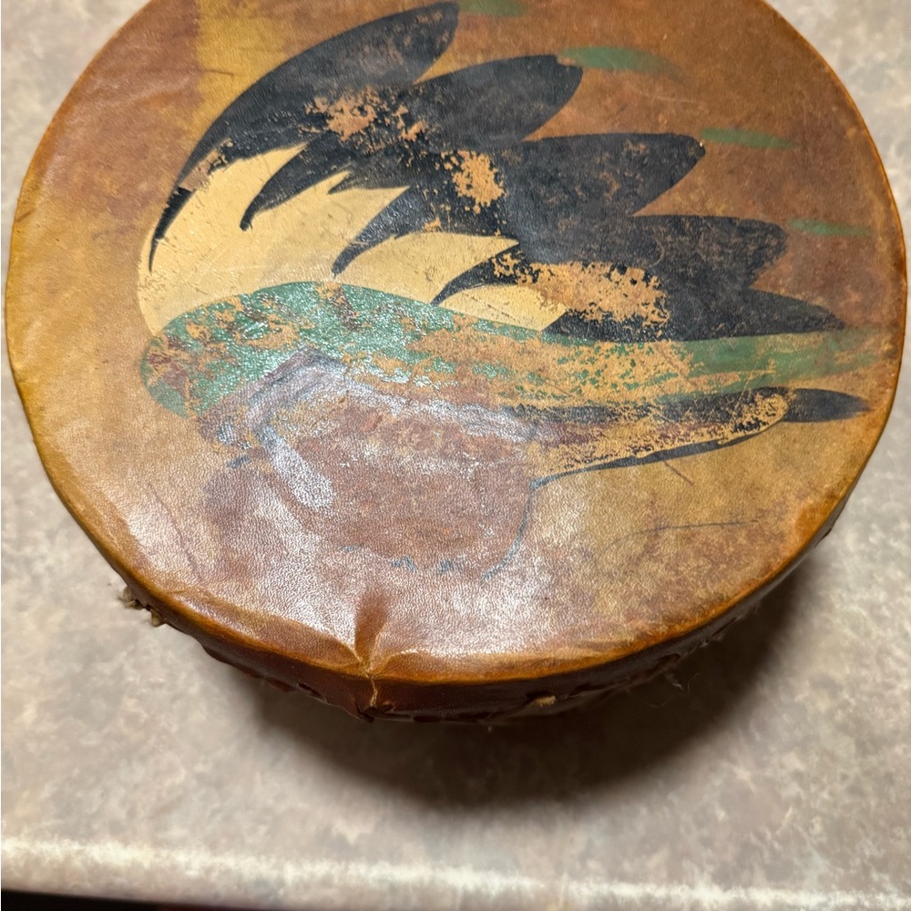 Rustic Round Box with Feather Motif
